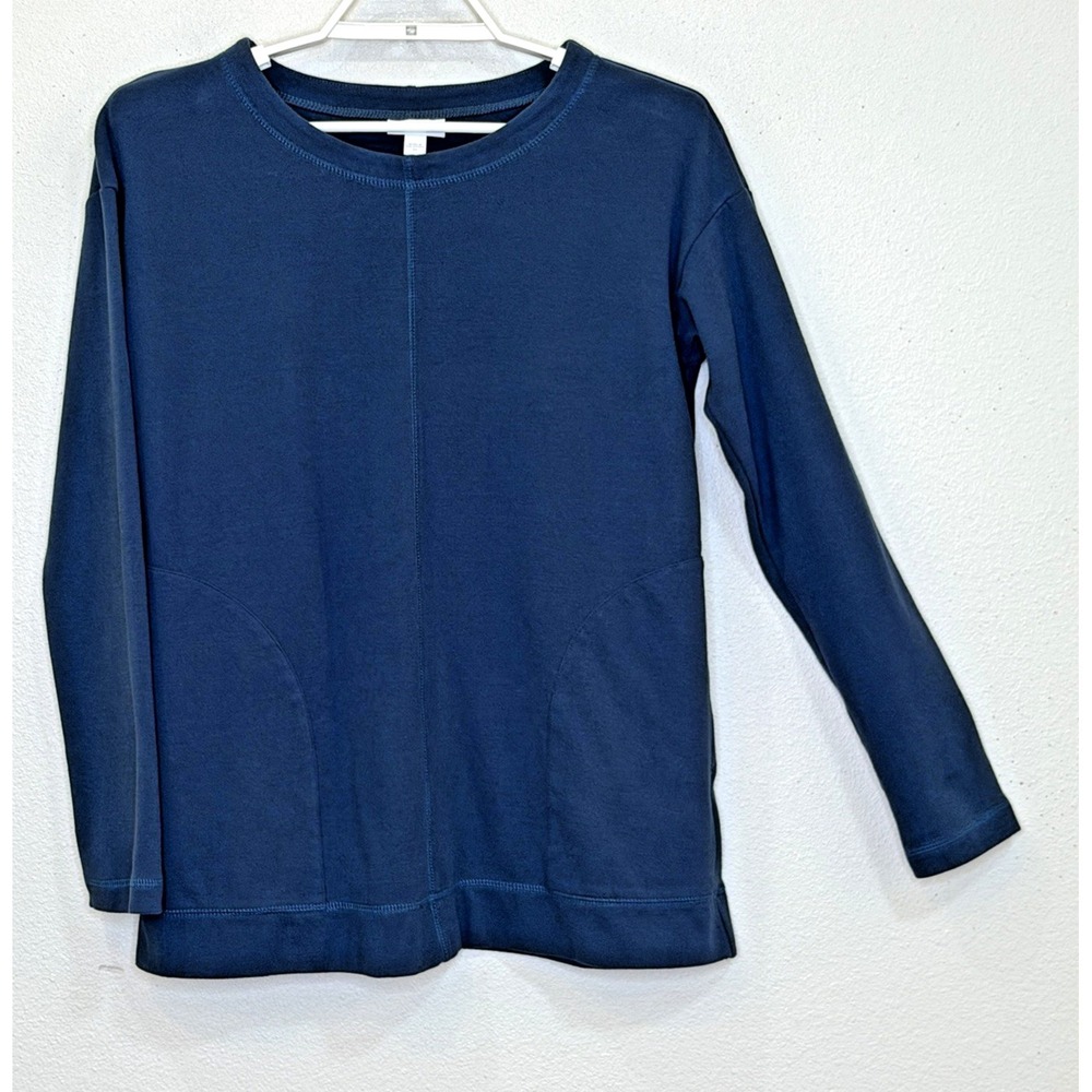 J.Jill PureJill Pullover Top Size XS Blue Brushed Scoop Neck Long Sleeve Pockets